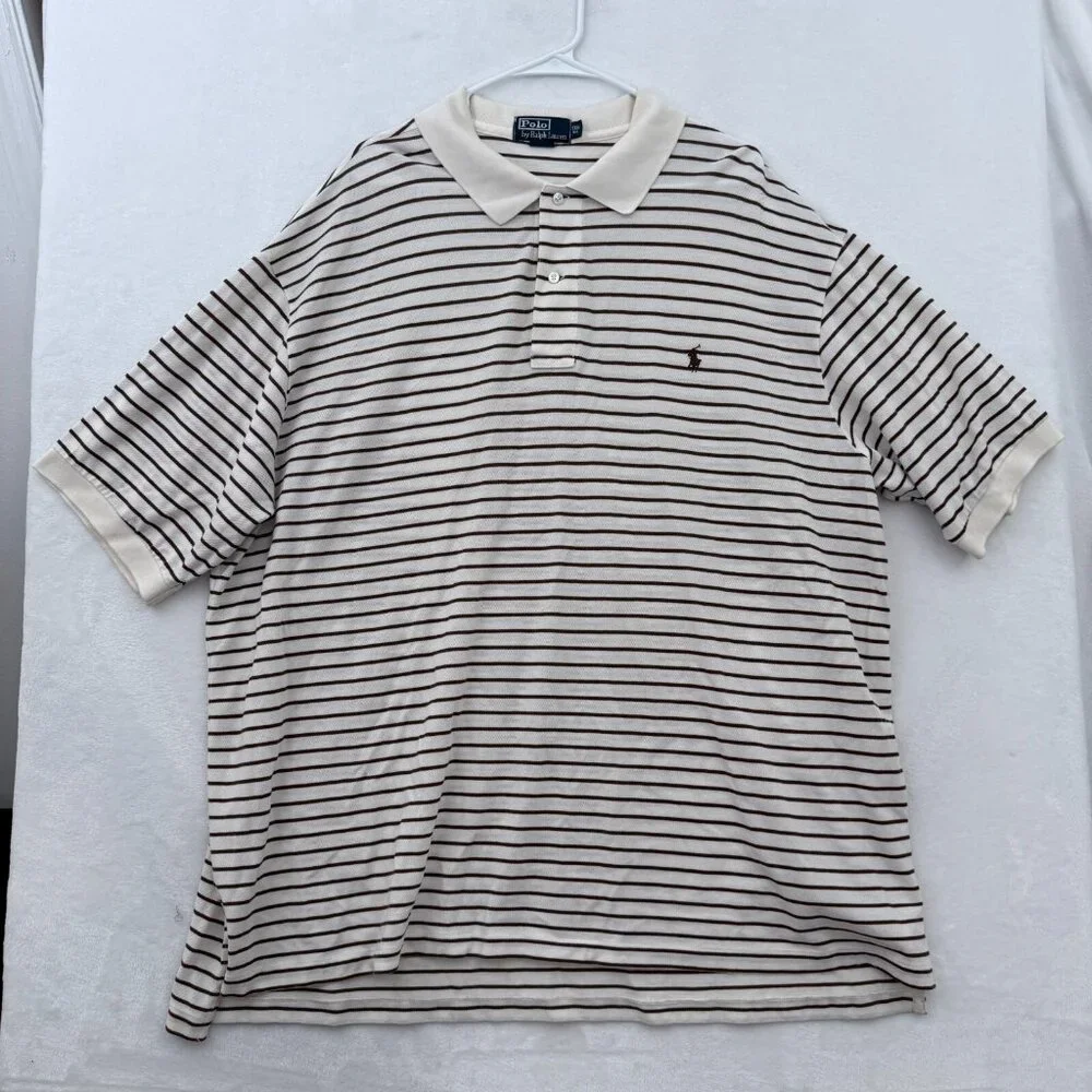 Polo Ralph Lauren Polo Shirt Mens 3XB Big Cream Stripe Preppy Casual
